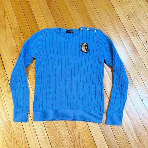 Lauren Ralph Lauren Womens Cable Knit Sweater Size L Preppy Old Money Cotton EUC - Picture 3 of 11
